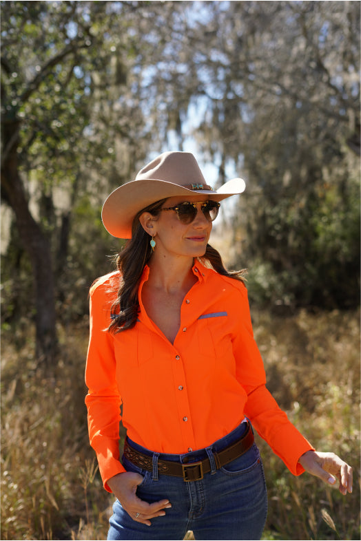 Blaze Orange Codorniz Long Sleeve Camp Shirt